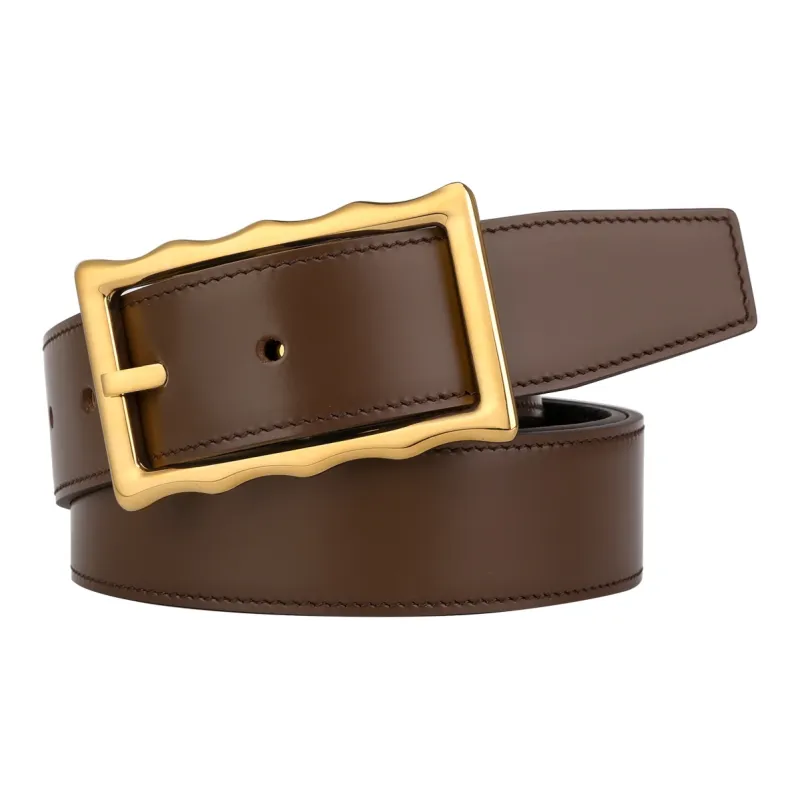 CATELLES Top Grain Cow Leather Leather Belts Men's Silver Buckle Black/Gold Tone Lock Coffee Width  3.5cm-8