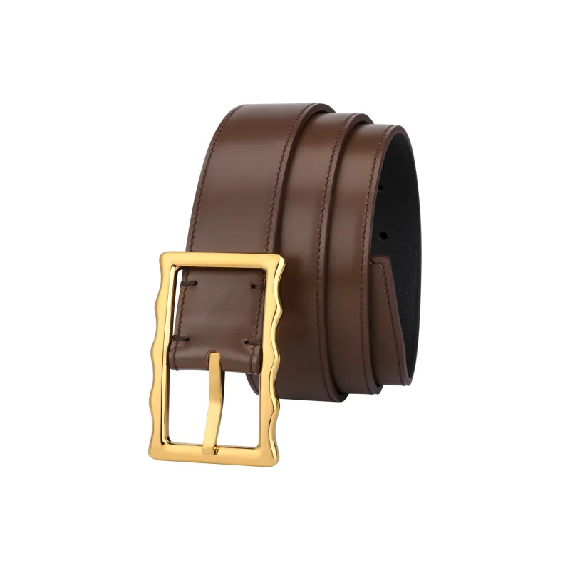 CATELLES Top Grain Cow Leather Leather Belts Men's Silver Buckle Black/Gold Tone Lock Coffee Width  3.5cm-6