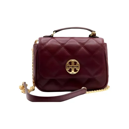 TORY BURCH TB-Willa Leather Square Bag Messenger Bag Shoulder Bag Crossbody Bag Handbag Mini Women's Burgundy