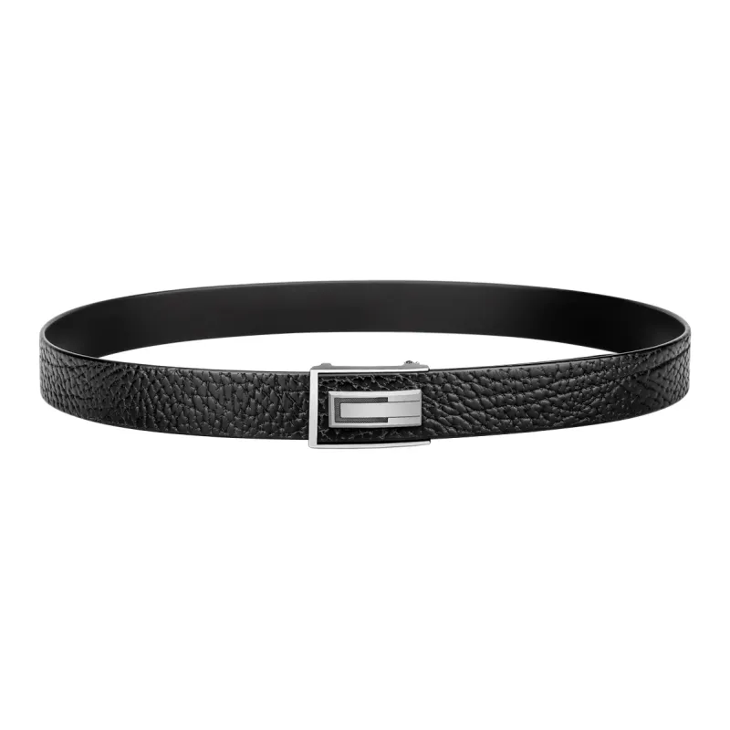 CATELLES Top Grain Cow Leather Leather Belts Men's Silver Buckle Black/Gold Tone Lock Black 3.5cm-4