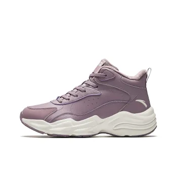 Anta Planet Slip Resistant Warm High Top Casual Shoes Women's Soft Pink Purple