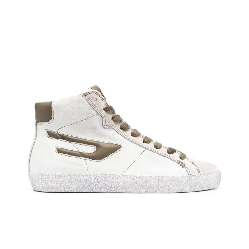 DIESEL Anti Slip Wear Resistant High Top Skateboard Shoes Men's White Brown-1