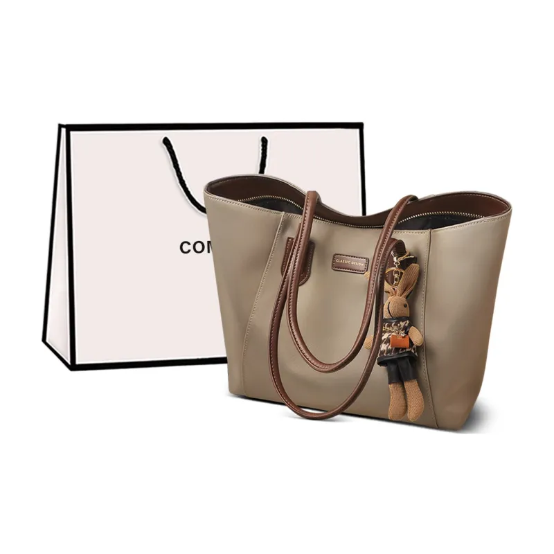 COMELY Fabric Tote Bag Shopping Bag Shoulder Bags Medium Size Women's Khaki-0