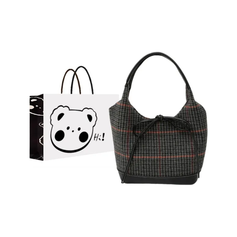 NX DOUGHNUT Flannelette Handbag Color Blocking Stripes Shoulder Bag Women's Khaki/Black-5