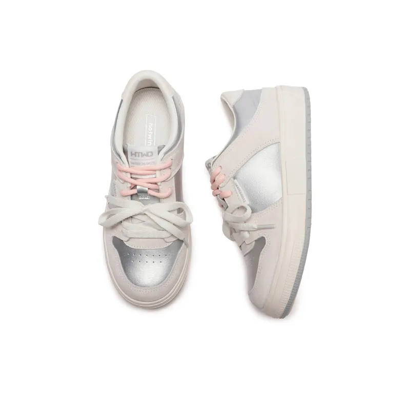 Hotwind Wear resistant And Lightweight Low Top Skateboard Shoes Women's Beige Silver-3