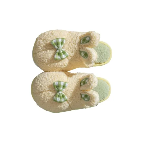 Yalu Preferred Cute Bowknot Fuzzy Cotton Slipper For Women's Fall And Winter Home Indoor Use Fleece Lined Warm Slippers