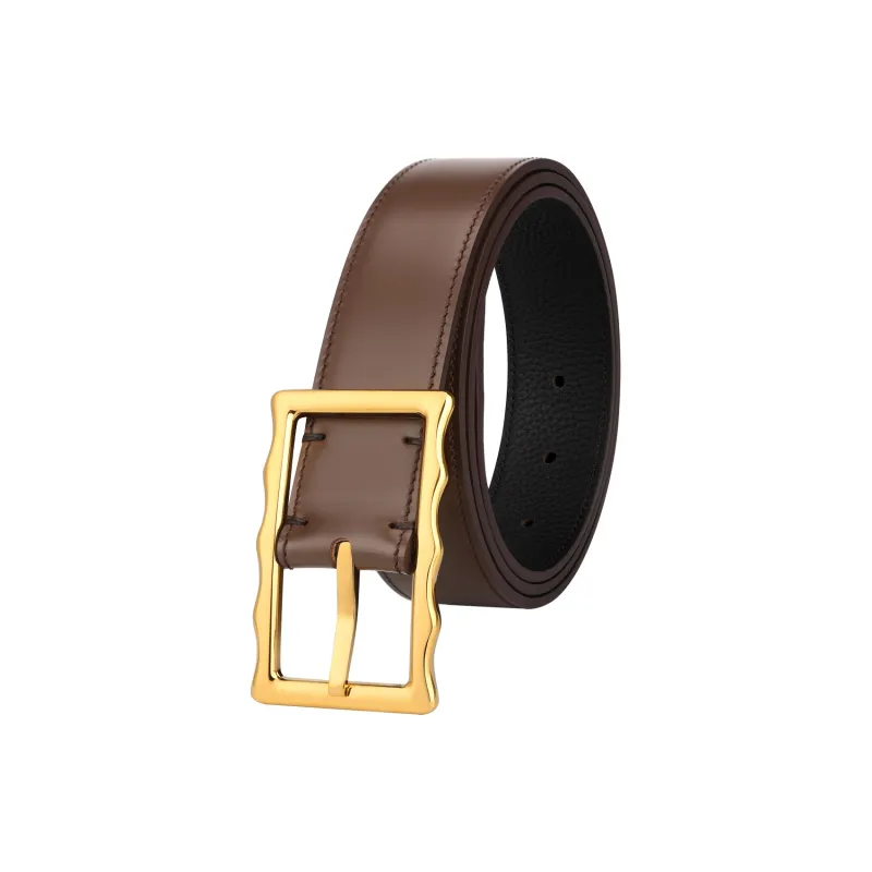 CATELLES Top Grain Cow Leather Leather Belts Men's Silver Buckle Black/Gold Tone Lock Coffee Width  3.5cm-5