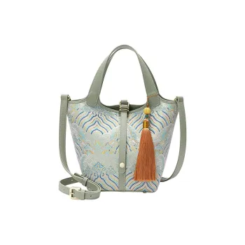Ancient Yi Xi Polyester Basket Bag, Bucket Bag, Shoulder Bag, Crossbody Bag, Handbag Medium Size Women's Jade Blue