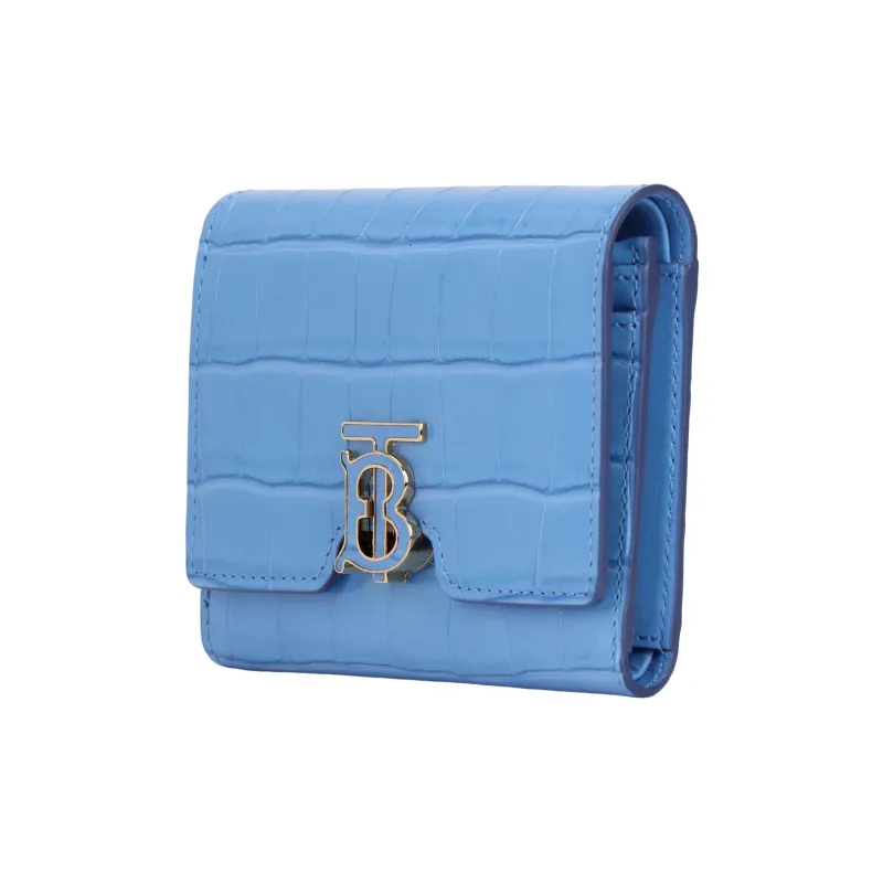 Burberry Embossed Calfskin Wallet Small Size Women's Blue-2