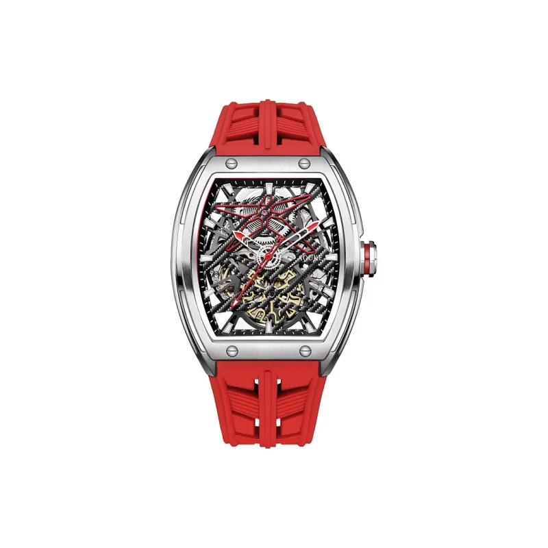 AOUKE Mechanical Movement Silicone Strap Watch Men's Watches Cut-Out Dial-1