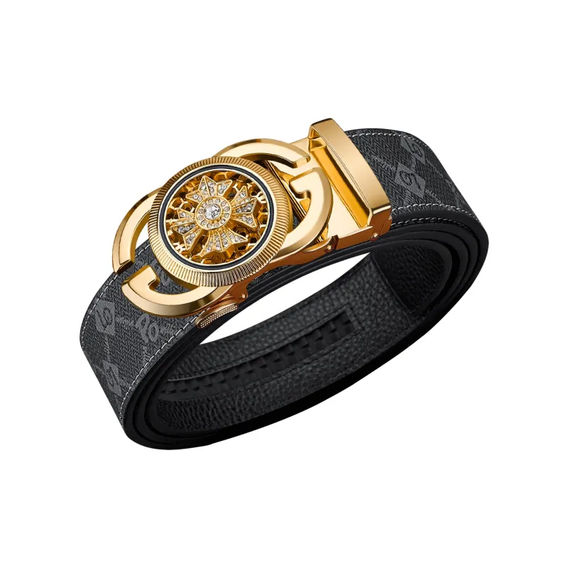 WilliamPOLO Cow Leather Belts Men's Gunmetal, Gold Width 3.5cm-21
