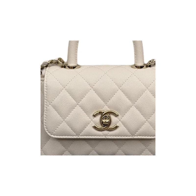 CHANEL Grain Cow Leather Shoulder Bag, Crossbody Bag, Handbag Women's White-3