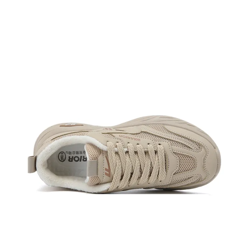 Warrior Warm Cushioning Coverage Height Increasing Wear Resistant Slip Resistant Low Top Chunky Sneakers Unisex Khaki-3