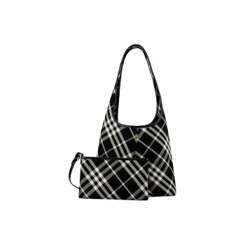 Burberry Cotton Handbag, Shoulder Bag Small Size Women's Black & Calico