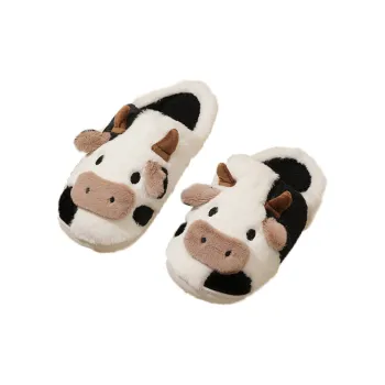JINGEYU Winter Cow Cartoon Fleece Slippers Indoor Home Cotton TPR Cute Fall And Winter Cotton Home Slippers