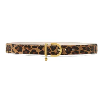 VERSACE Calfskin Calf Hair Leather Belts Women's Yellow Black -