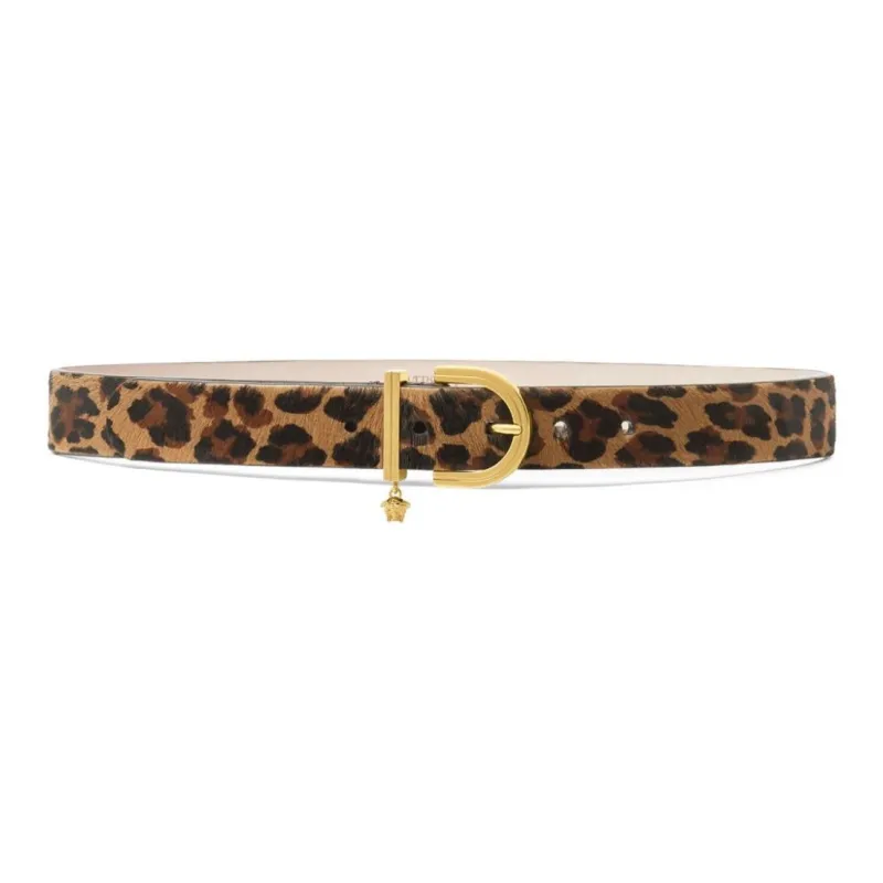 VERSACE Calfskin Calf Hair Leather Belts Women's Yellow Black --0