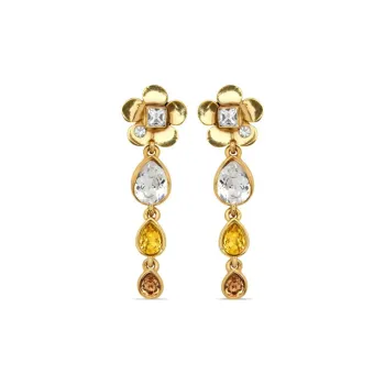 Oscar De La Renta Flower Teardrop Clip on Earrings