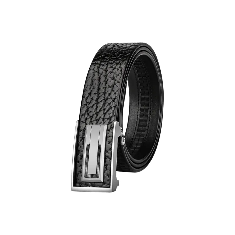 CATELLES Top Grain Cow Leather Leather Belts Men's Silver Buckle Black/Gold Tone Lock Black 3.8cm-1