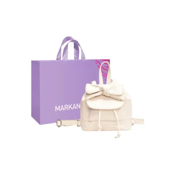 MARKANGARO PU Backpack Regular Women's Cream White/Sky Blue/Silver White