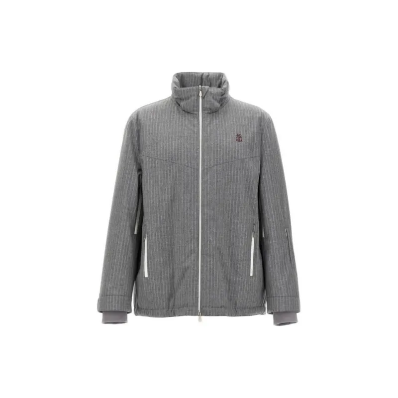 Brunello Cucinelli Pinstriped Hooded Bomber Jacket-1