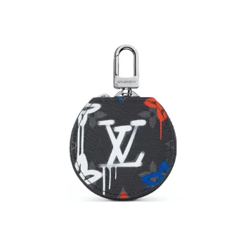 LOUIS VUITTON Leather Paneled Canvas Earphone Case Men's Gray