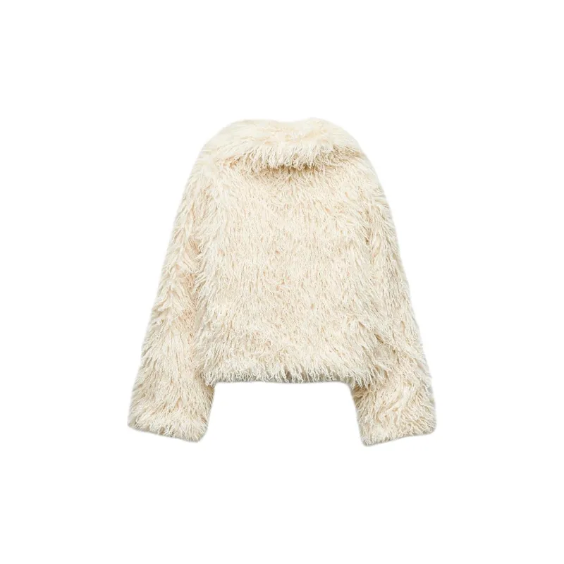 ZARA Velvet-feel Coat Women's Natural Color-1