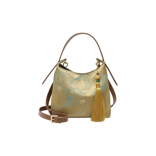Ancient Yi Xi Polyester Bucket Bag, Crossbody, One Shoulder Handbag Medium Size Women's Cinnamon Light Brown