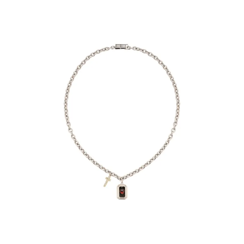 BABAMA Stainless Steel Necklace, Cross, Heart, Distressed Vintage Style Unisex-4