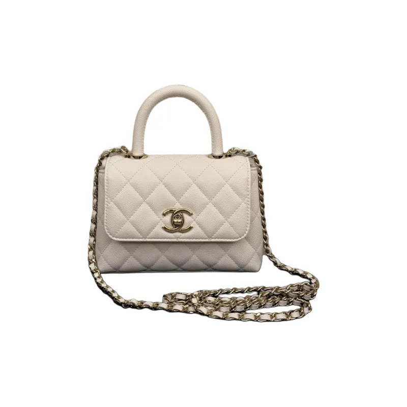 CHANEL Grain Cow Leather Shoulder Bag, Crossbody Bag, Handbag Women's White-0