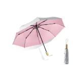 Trifold 8-Rib Foldable Wooden Handle with Silver Coated Pink