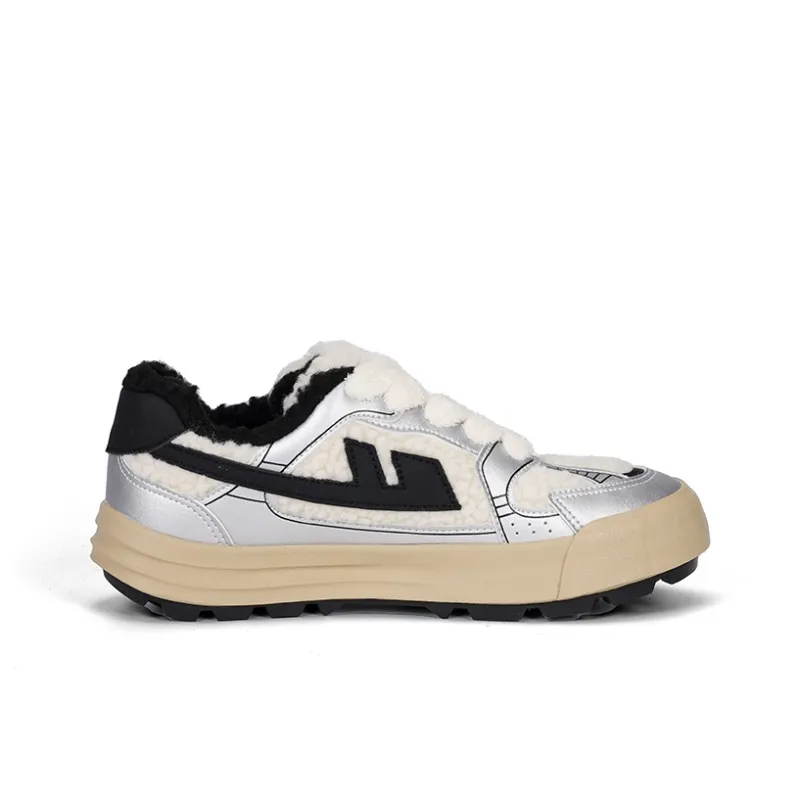 Warrior Heaven's Power, Warm Lamb Shoes Fleece Lined, Abrasion Resistant, Insulated Shoes Women's Silver/Beige/Black-1
