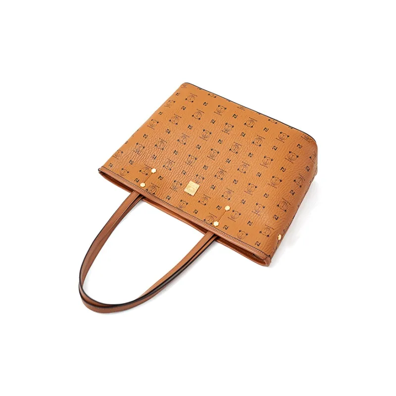 Vigno Synthetic Leather One Shoulder Tote Bag, Shopping Bag Regular Women's Brown/Ecru-2