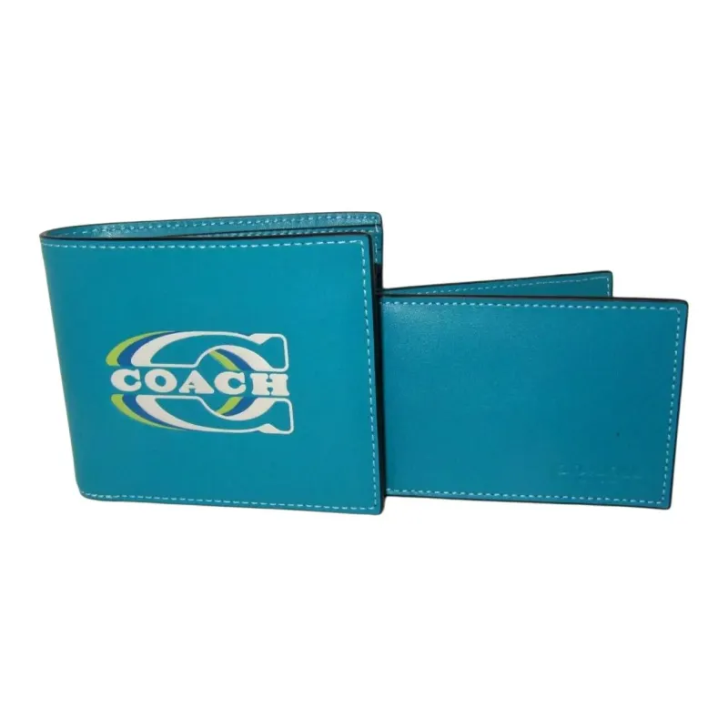 COACH 3 IN 1 Wallet Calfskin Card Holder, Wallet Men's Blue Green-2