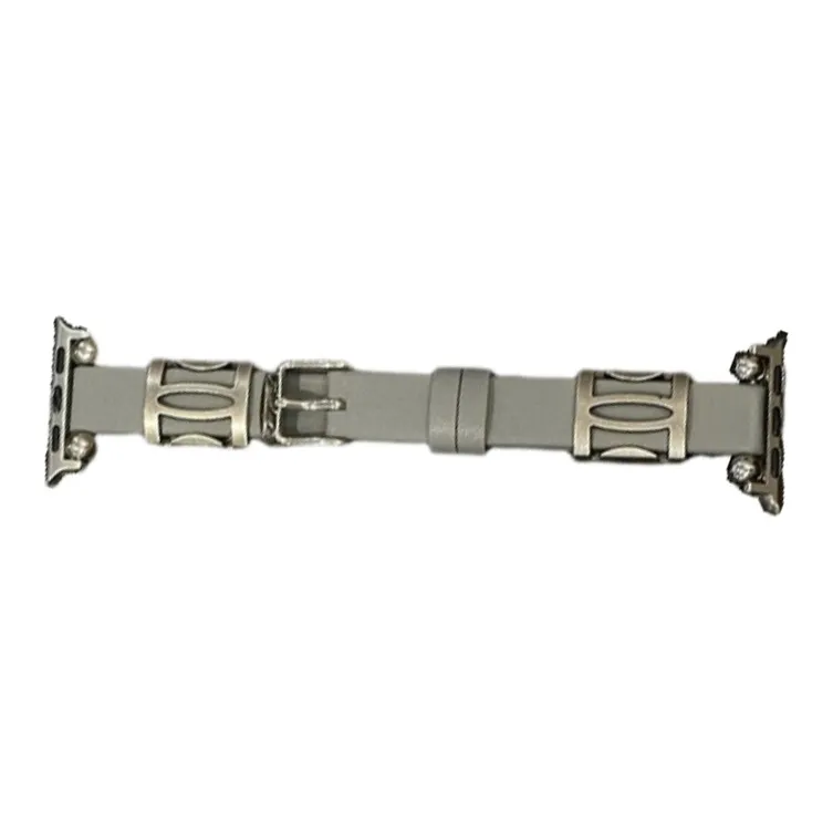 Warbler Dew Compatible With Apple Watch Apple Watch Band S9/S8/SE/7/6/5/4/3 Leather Double Bead Silver Edition Strap-5