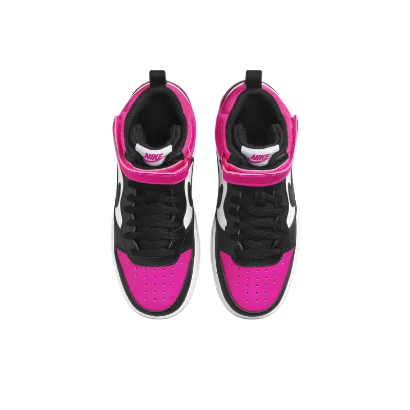 Nike Court Borough 2 Abrasion Resistant Shock Absorbers Mid Top Kids' Skateboarding Shoes Black Pink Teenagers-3
