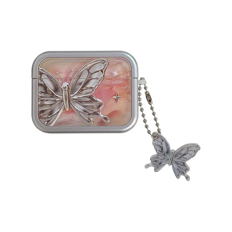 Kona Chun Compatible With AirPods 2/1/3/pro2 TPU Ins Enamel Shimmering Metal Butterfly Fully Enclosed Headphone Cases-1