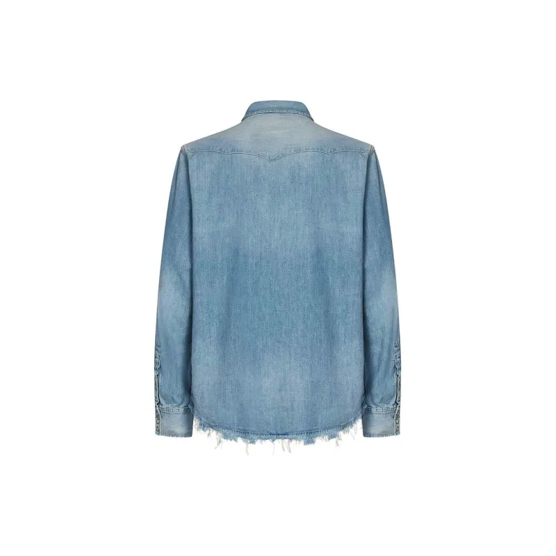 Polo Ralph Lauren Logo Patch Frayed Hem Denim Shirt-1