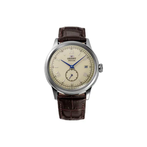 ORIENT Automatic/Manual Mechanical Movement Leather Strap Watch 38.4mm Men's Watches Yellow Watch Dial