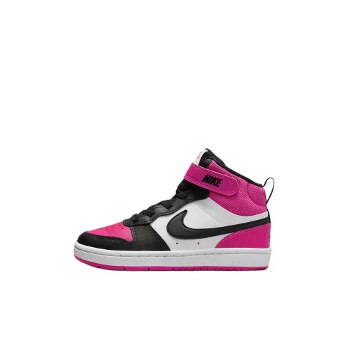 Nike Court Borough 2 Anti Slip Wear Resistant Mid Top Kids' Skateboarding Shoes Black Pink Children Aged 3 7 Years Old