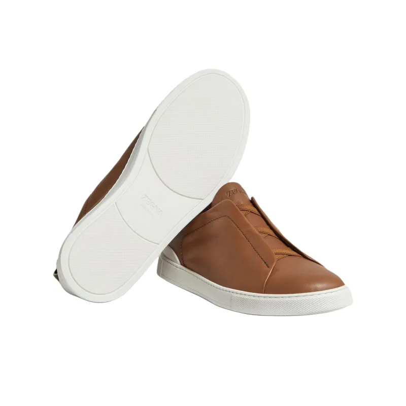 Zegna Triple Stitch Low Top Skateboard Shoes Men's Dark Brown-4