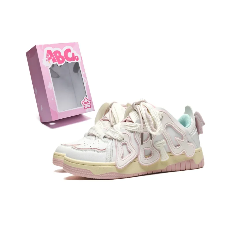 ABCIO Anti Slip Wear Resistant Low Top Skateboard Shoes Women's White Red-0