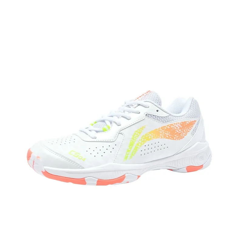 LiNing Durable Breathable Lightweight Low-Top Badminton Shoes Unisex White Orange-1