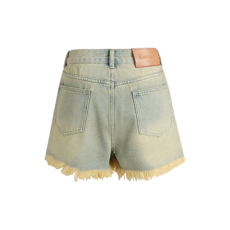 LIUREGALI Denim Shorts Women's Light Yellow-1