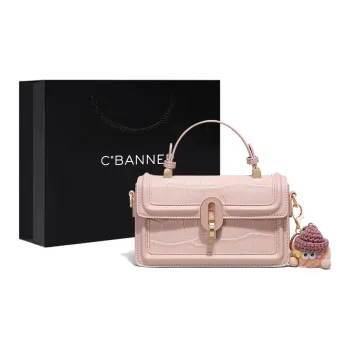 C°BANNER Split Cow Leather With Synthetic Leather One Shoulder Crossbody Portable Small Square Bag Regular Women's Pink