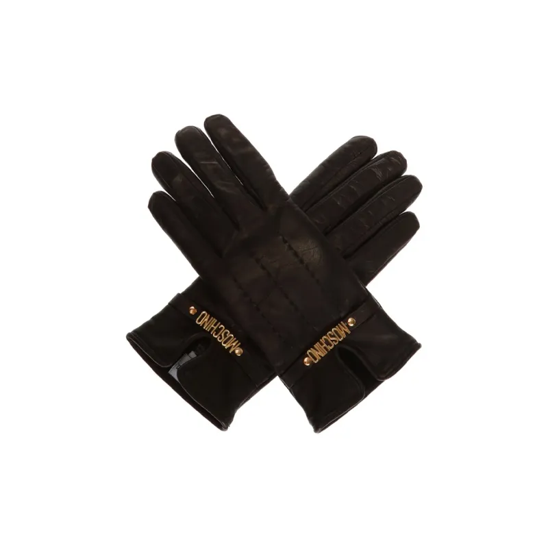 MOSCHINO Leather, Wool Knit Gloves Women's Black-0