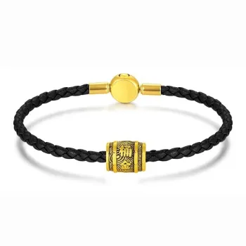 KING TAI SANG A Barrel Of Gold Fortune Bead Tattoo Cylinder Bead Solid Gold Fixed Price Gold Bracelet Unisex