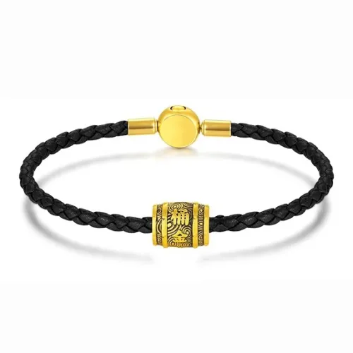KING TAI SANG A Barrel Of Gold Fortune Bead Tattoo Cylinder Bead Solid Gold Fixed Price Gold Bracelet Unisex