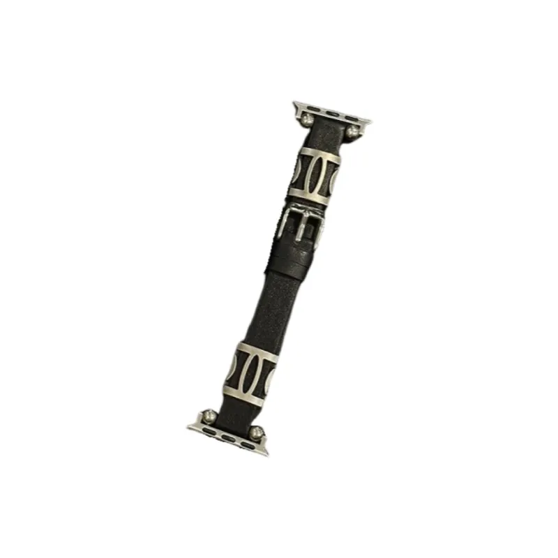Warbler Dew Compatible With Apple Watch Apple Watch Band S9/S8/SE/7/6/5/4/3 Leather Double Bead Silver Edition Strap-0