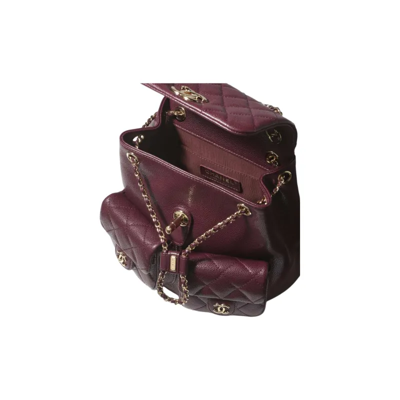 CHANEL Grain Embossed Calfskin Backpack Women's Dark Red-3